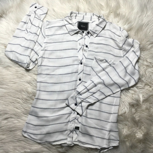 Rails Tops - Rails Women White Blue striped Long Sleeve Button